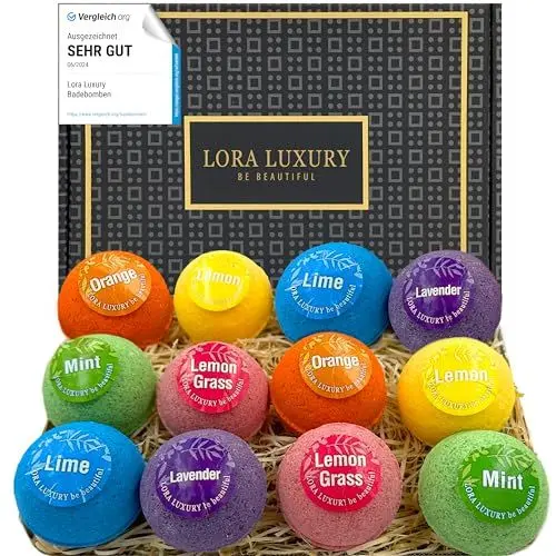 Produktbild: Badebomben Geschenk Set 12er Pack – 12 Sprudelbäder mit rein natürlichen ätherischen Ölen – Geschenk Idee – Shea & Kakaobutter – Natürliche Zutaten
