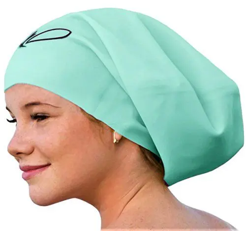 Produktbild: Badekappe für Lange Haare - Extra große Badekappe Damen Herren - Schwimmkappe - Badehaube - Hochwertige wasserdichte Silikon Schwimmmützen - Dreadlocks Haarverlängerungen Afro Haarwebart (Mint L)