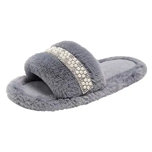 Produktbild: Badelatschen Damen Wolkenschuhe Damen Original Damen Hausschuhe Indoor Fashion Strass Perle Fliesen Leichte Winter Warme Baumwollhausschuhe Wolken Schlappen Damen Hausschuhe Damen Offen (Grey, 41)