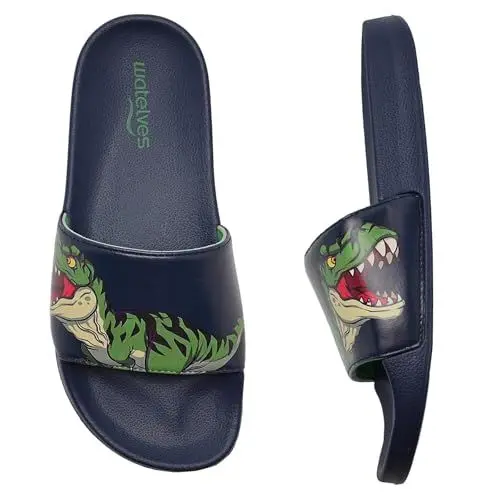 Produktbild: Badelatschen Kinder Sommer Hausschuhe Badeschlappen Jungen Mädchen rutschfeste Dusch Badeschuhe Strand Sandalen(Grüner Dinosaurier 34/35EU)