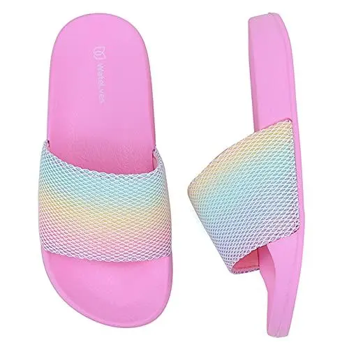 Produktbild: Badelatschen Kinder Sommer Hausschuhe Badeschlappen Jungen Mädchen rutschfeste Dusch Badeschuhe Strand Sandalen(Regenbogen 30/31EU)