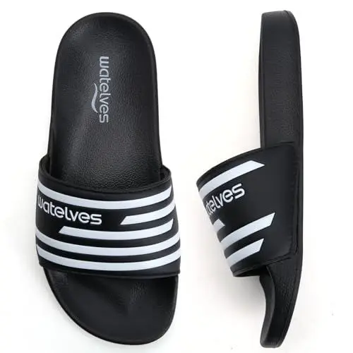 Produktbild: WateLves Badelatschen Kinder Sommer Hausschuhe Badeschlappen Jungen Mädchen Rutschfeste Dusch Badeschuhe Strand Sandalen(Schwarz gestreift 38/39EU)