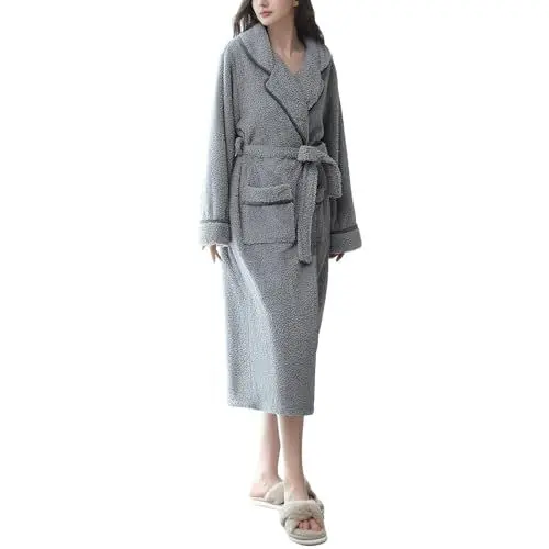 Produktbild: Bademantel Damen Baumwolle Hausmantel Damen Sauna Bademantel Damen Morgenmantel Damen Lang Robe Damen Bademantel Lang Bademantel Fleece Damen Damenbademantel Bademantel Damen Grau XL