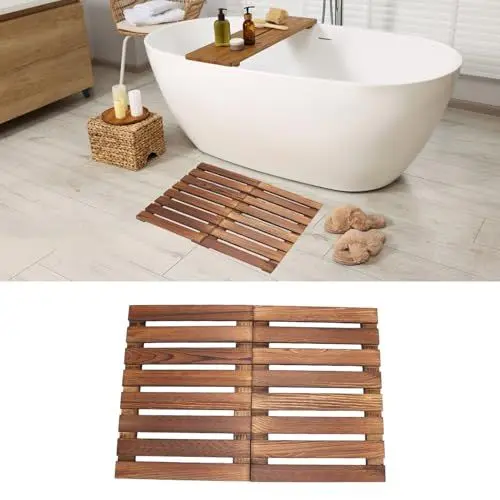 Produktbild: Badematte Holz, Faltbare Duschmatte rutschfest Badezimmermatte Bambusmatte Holzduschmatte Badewannenmatte Antirutschmatte für Dusche und Sauna