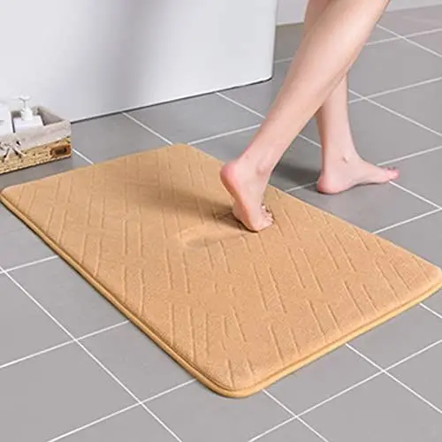 Produktbild: Badematte, Memory-Schaum, extra saugfähig, rutschfest, schnell trocknend, maschinenwaschbar, mit Gummi-Rückseite, luxuriös, sanfter Badteppich, 40 x 60 cm, Gelb