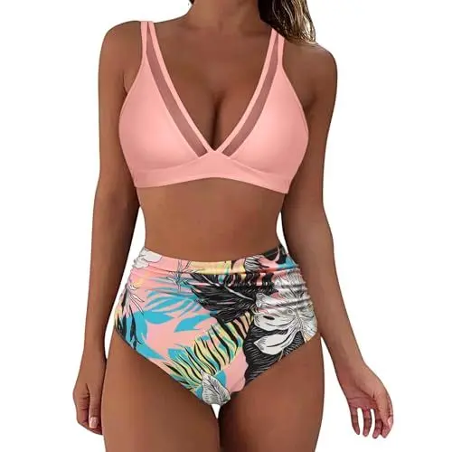 Produktbild: Bademode Damen Sport,Rip Curl Bikini Tankini Grau Bikini Kleine Oberweite Tankini Oberteil Damen Badeanzug 2-Teilig Wavy Swimwear Schwarzer Bikini Damen Cami Top Badeanzug Set Damentankini 2024