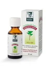 Produktbild: BADERs Teebaumöl. Der Klassiker aus der Apotheke. Doppelt destilliert. Desinfizierend. 100% australisches Melaleuca alternifolia (30 ml)