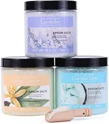 Produktbild: Badesalz Geschenkset SPA LUXETIQUE Epsom Salz Badezusatz Badesalz 3 ätherischen Ölen zur Basenbad, Fußbad, Badekristalle für Frauen- 3er Pack à 480g Geschenke zu Weihnachten, Muttertagsgeschenk