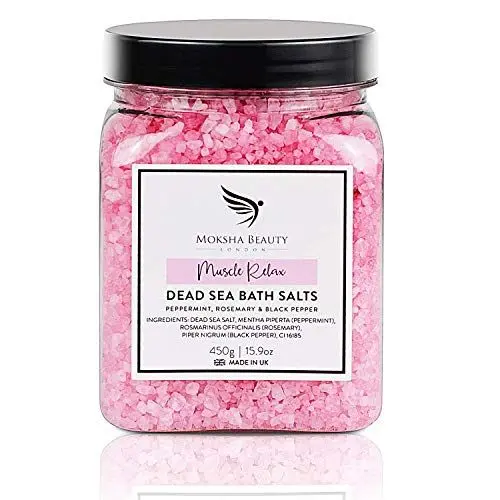 Produktbild: Badesalz und Schaumbad - Hergestellt in Großbritannien (450 g) Natürliches Salz aus dem Toten Meer für Damen, Herren, Mädchen und Kinder. Luxus-Detox mit ätherischen Ölen