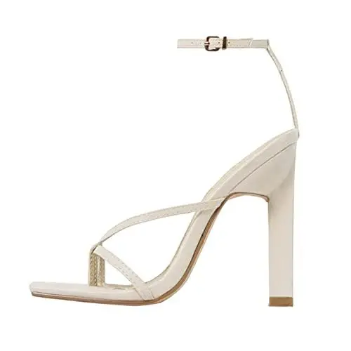 Produktbild: Badeschlappen FüR Damen Leichte schuhe Mules Damen Slip Heels Mode Sandalen auf atmungsaktiven lässigen hohen Schuhen Damen High Heels Damen Pantoletten Strandschuhe Flip Flops Zehenschuhe (Beige, 42)