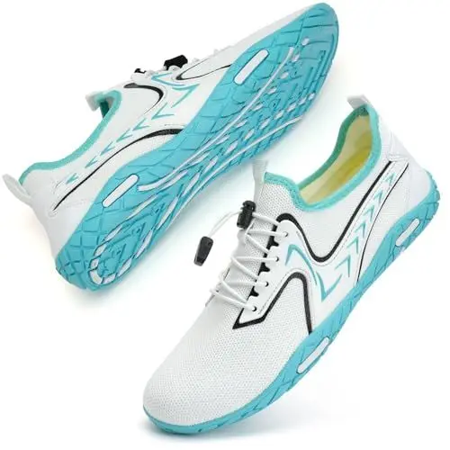 Produktbild: Badeschuhe Herren Damen Barfußschuhe Wasserschuhe Schwimmschuhe Strandschuhe für Surfen,Tauchen,Bootfahren,Gymnastik Fitness (91 weiß blau, 39EU)