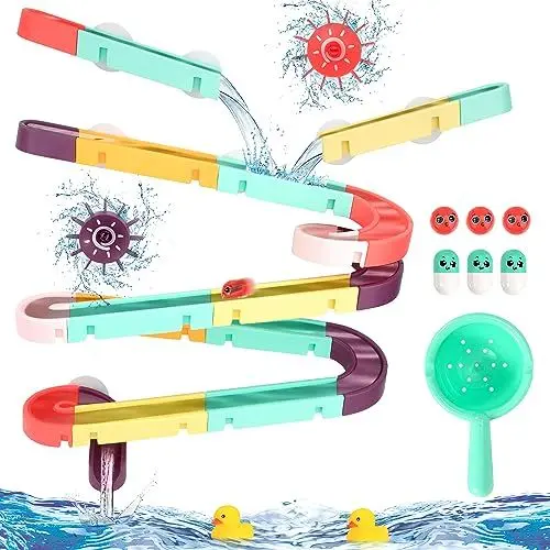 Produktbild: Badespielzeug Kinder Badewannenspielzeug DIY Kugelbahn Wasserspielzeug mit Saugnäpfe, Montessori Spielzeug Geschenk für Jungen Mädchen ab 3 4 5 6 Jahre (44Pcs)