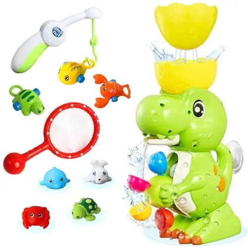 Produktbild: Badespielzeug-Set, Dinosaurier-Wasser-Spielzeug für Kleinkinder, Es gibt farbenfrohe drehscheiben in dinosauriern und spielende Kinder, die Zeit nehmen, in ihren badewanne zu Baden