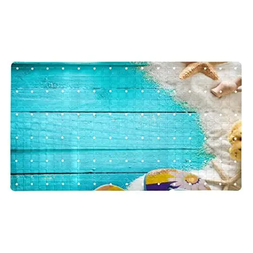 Produktbild: Badewannen Duschmatte,rutschfeste Badewannenmatte,hölzerne Muscheln Seesterne Sand,Badematte für Badewannenmatte Saugnäpfe Badezimmer