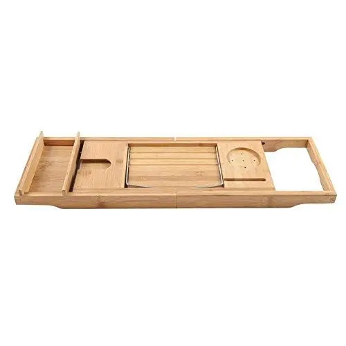 Produktbild: Badewannenablage, Ausziehbare Seiten, Handy und Weinglashalter, Badezimmer Zubehör, Badewannen Caddy Badewannen Tablett Zubehör Platzierung für Badewanne