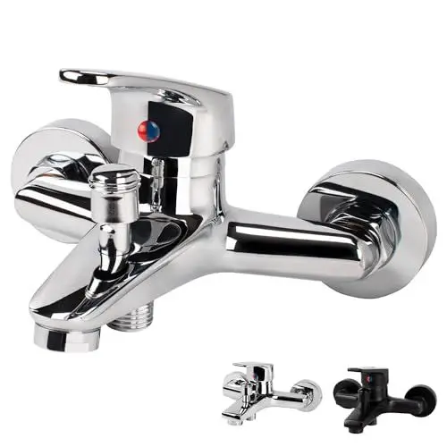 Produktbild: Badewannenarmatur Einhand Wannenmischer Aufputz Wannenarmatur Badewanne Wasserhahn für Badezimmer Brausearmaturen Messing Wannenbatterie Duscharmatur mit manuellen Umsteller(Chrom-R)