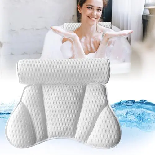 Produktbild: Badewannenkissen Nacken, TGKYK Badekissen für Badewanne mit 6 Saugnäpfen, 4D-Air-Mesh-Technologie Nackenkissen Badewanne, Kissen Badewanne Nacken für Bäder zu Hause Oder in Hotels (Weiße)