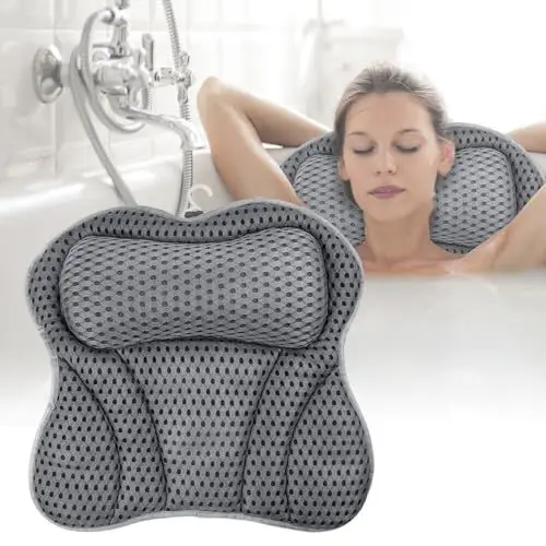 Produktbild: Badewannenkissen Nacken, TGKYK Badekissen für badewanne mit 6 Saugnäpfen, 4D-Air-Mesh-Technologie Nackenkissen Badewanne, Kissen Badewanne Nacken für Bäder zu Hause Oder in Hotels (Grau)