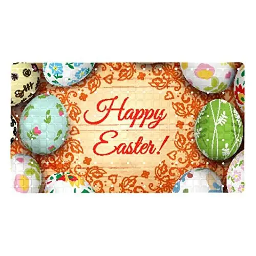 Produktbild: Badewannenmatte rutschfest,Duschmatte,Badematte für Wanne,Frohe Ostern, buntes Ei mit Blumenmuster,PVC Badewannenmatten Dekor-Badematten