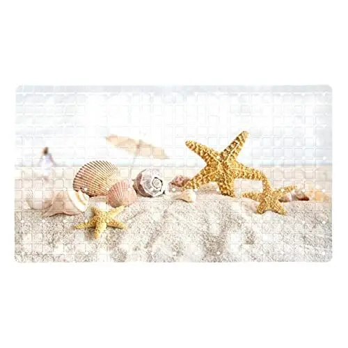 Produktbild: Badewannenmatte rutschfest,Duschmatte,Badematte für Wanne,Strand Muschel Seestern Sand,PVC Badewannenmatten Dekor-Badematten