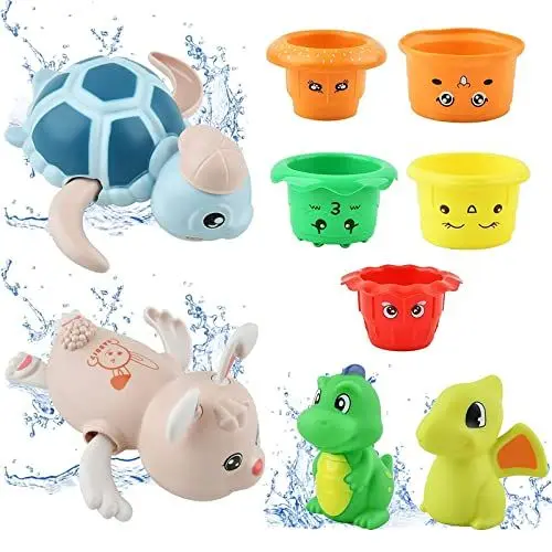 Produktbild: GizmoVine Wasserspielzeug Kinder,Badespielzeug Baby,9-teiliges Aufziehspielzeug Spielzeug Badewanne für Kleinkinder ab 1 2 3 4 Jahre,farbstaubfest und einfach zu pflegendes Pool Badewannenspielzeug