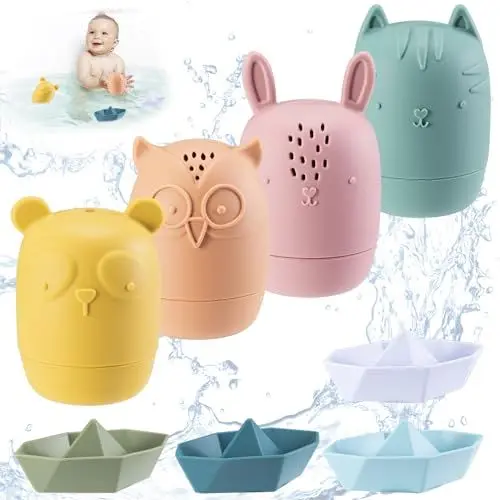 Produktbild: Badewannenspielzeug Fikiro Spielzeug Badewanne Süße Bade Spritztiere Badetiere Silikon Wasserspielzeug Baby Spritztier Badespielzeug Spritztiere Weihnachten Geschenke für Babys Kleinkinder Unisex