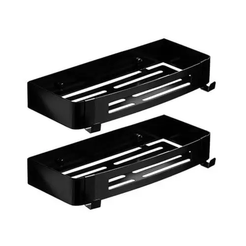 Produktbild: Badezimmerregal Duschregale 2er-Pack – selbstklebendes Duschregal mit 4 beweglichen Haken, Dusch-Organizer aus Edelstahl ohne Bohren, einfach zu montierende Badezimmer-Aufbewahrung Schwebende Regale(S
