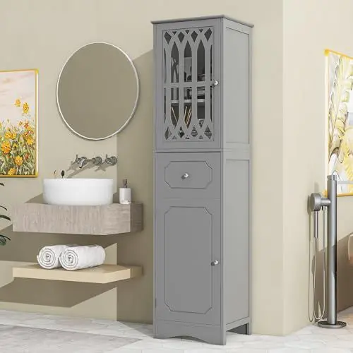 Produktbild: Badezimmerschrank, Mehrzweckregal, Farben erhältlich, geeignet für Badezimmer, Flure, Büros usw (grau 42 x 36 x 162.5 cm)