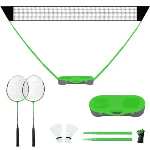 Produktbild: Badminton Netz,Badminton Netzständer Tragbar,Volleyballnetz mit Aufbewahrungsbox,Badminton Net Stand,mit Badmintonnetz, Schläger & 2 Federbälle, for Badminton Tennis Volleyball Indoor & Outdoor Use