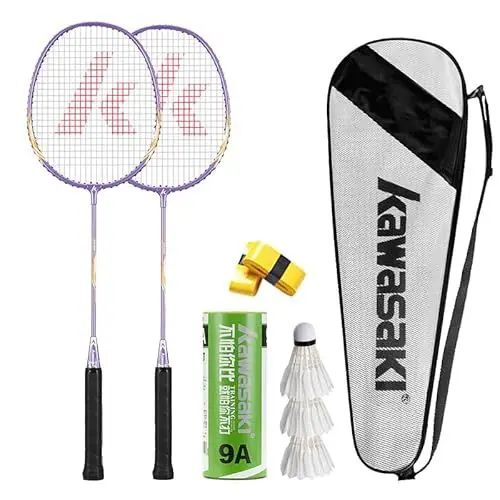 Produktbild: Badminton Schläger Set of 2 Profi Leichtgewicht Badminton Racket Federball mit 3 Badminton bälle, 2 Handgrips, 1 Schlägertasche&2 Badmintonschläger für Training, Sport (Lila)