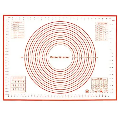 Produktbild: Bäcker & Lecker Silikonmatte Backmatte Groß 80 x 60CM Antihafte Rutschfeste Backunterlage Teigmatte mit Messung für Fondant Gebäck Pizza, BPA Frei (Orange)