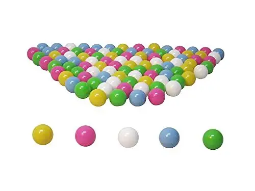 Produktbild: Bällebad24 - 100 Stück Bällebad Bälle 6cm Baby Mädchen Jungen Mix Gelb Pink Hellblau Hellgrün Weiß Kindergarten & Gewerbequalität
