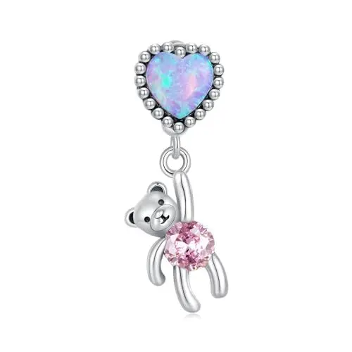 Produktbild: Bärenreihe Charms Anhänger für Pandora Armbänder, 925 Sterling Silber Opal Perlen Charm Schmuck Geschenk für Frauen Freundinnen