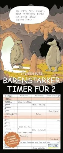 Produktbild: Bärenstarker Timer für 2 2024: Familienplaner mit 3 breiten Spalten. Familienkalender mit Bären-Comics, Ferienterminen, Vorschau bis März 2025 und tollen Extras. 19 x 46 cm.