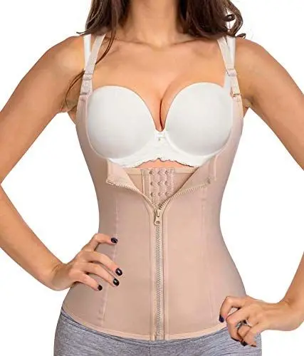Produktbild: Bafully Damen stark formend Top Unterbrustkorsett Bauchweg Shaper figurformend Körperformer Unterbrust Mieder verstellbar Oberteil Body brustfrei Shapewear mit Reißverschluss, Beige, L