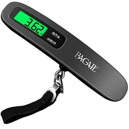 Produktbild: BAGAIL Kofferwaage Digitale Gepäckwaage mit Hinterleuchtet LCD-Display, Tara-Funktion, Tragbare Hängewaage für Koffer, Küche und Angeln, Batterie Enthalten, Maximalgewicht bis 50 kg / 110 lb