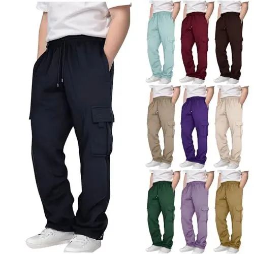 Produktbild: Baggy Jogginghose Jungen Cargo Sporthose Freizeit Sweathose Mit Kordelzug Und Taschen Loose Fit Weites Bein Freizeithose Lockere Lässig Breitbeinige Hose Lange (Blackish Green, 13-14 Years)