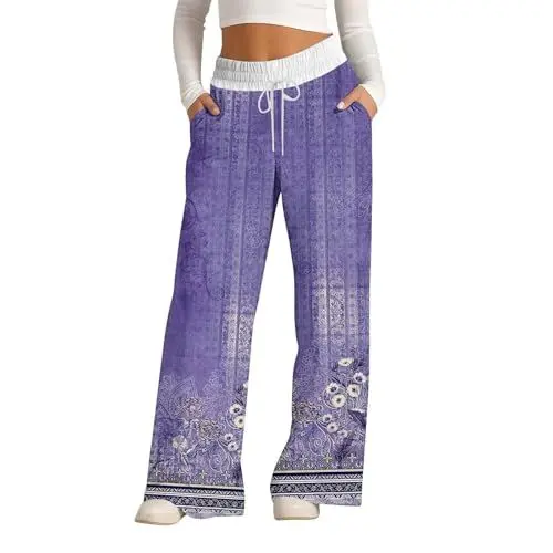 Produktbild: Baggy Jogginghose Stoffhose Damen Sommer Hosen mit Gummizug gemütlich breite Sporthose Maedchen klammoten Damen Hose duenner Stoff Jogginganzug Halloween Damen Arbeitshose