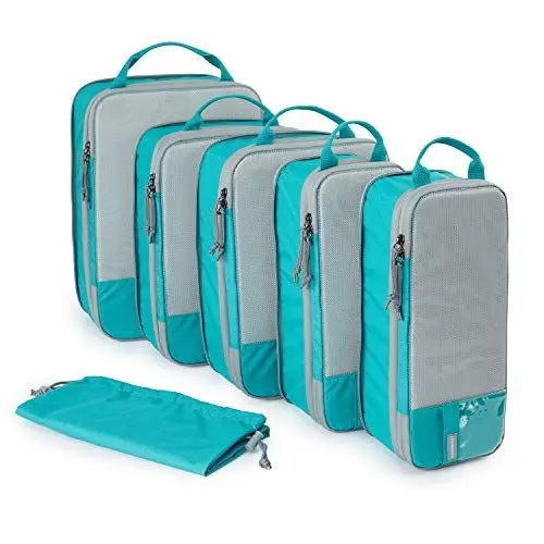 Produktbild: BAGSMART Koffer Organizer Packing Cubes Compression 6 Stück, Rucksack Organizer Packtaschen, Wasserdicht Packwürfel Kompression, Travel Essentials Kofferorganizer Für Handgepäck, Blau
