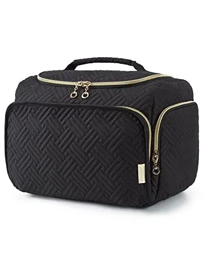 Produktbild: BAGSMART Reise-Kulturbeutel, Große Weit Offene Reisetasche für Toilettenartikel, Make-up, Kosmetiktasche mit Griff, Schwarz