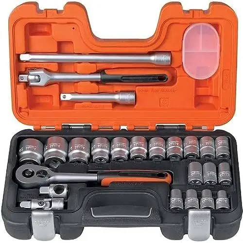 Produktbild: Bahco 1/2 Zoll Vierkant 10 → 32mm 6-Punkt Standard-Steckschlüsselsatz 24-teilig verchromt