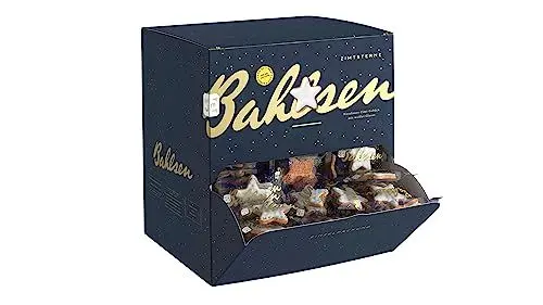 Produktbild: Bahlsen Zimtsterne – 1er Pack Thekendispenser – Haselnuss-Zimt-Gebäck mit weißer Glasur – einzeln verpackt (1 x 756 g)