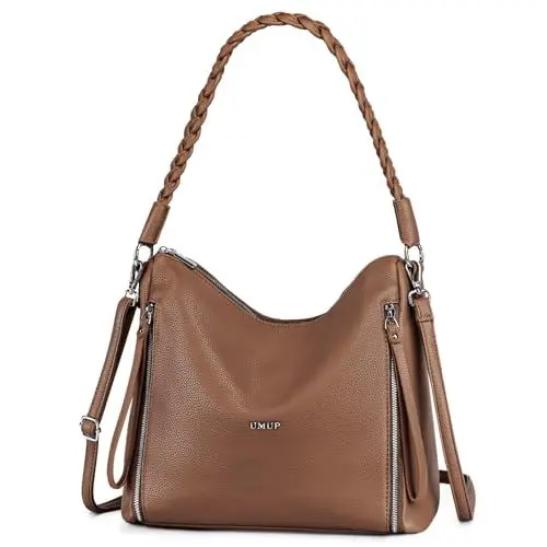 Produktbild: BAIGIO Handtasche Damen Umhängetasche PU-Leder Hobo Shopper Tasche Mittelgroß Frauen Schultertasche Crossbody Tote Bag Henkeltasche Damentasche Tragetasche mit Reißverschluss & Fächern, Braun