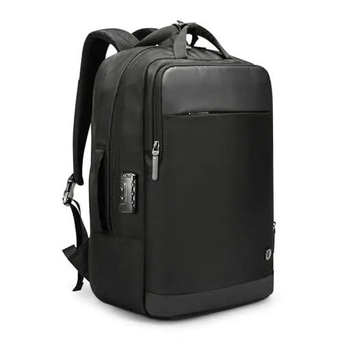 Produktbild: BAIGIO Laptop Rucksack Herren 26-38L Erweiterbar Tablet Reiserucksack Groß Wasserabweisend Flugzeug Handgepäck Tasche mit 15,6 Zoll Laptopfach Zahlenschloss für Business Arbeit Reise Uni, Schwarz