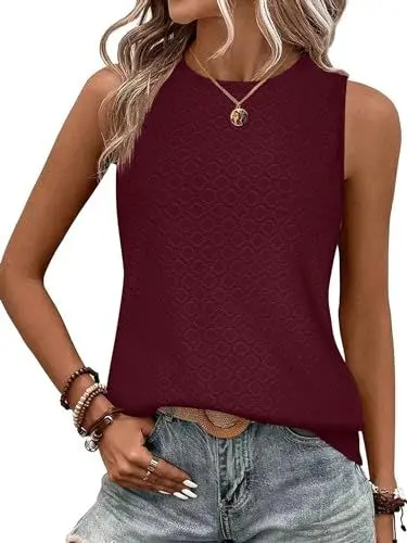 Produktbild: BAISHENGGT Damen Tank Tops Sommer Rundhals Ärmellos Ausgehöhlt Basic T Shirt Oberteile Wein S