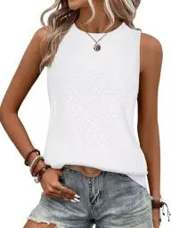 Produktbild: BAISHENGGT Damen Tank Tops Sommer Rundhals Ärmellos Ausgehöhlt Basic T Shirt Oberteile Weiß M