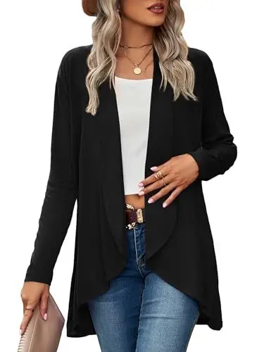 Produktbild: BAISHENGGT Die Wahrheit aufblasen Strickjacken für Damen Elegant Cardigan Großes Revers Langarm Unregelmäßiger Saum Wochenende Strickcardigan Pullover Schwarz XXL