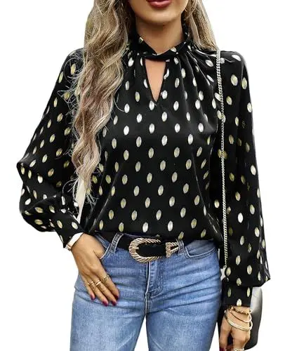 Produktbild: BAISHENGGT Mobius's Sternenhimmel Blusen Tuniken Damen Elegant Chiffon Stehkragen Puffärmel Gold Hot Stamping Dating Party Bluse Oberteile Schwarz M