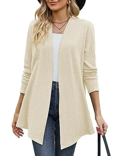 Produktbild: BAISHENGGT Wogende Weizen im Wind Damen Strickjacke Elegante Kable Drapieren Lange Ärmel Offene Vorne Lockere Cardigan Strickpullover Beige XL