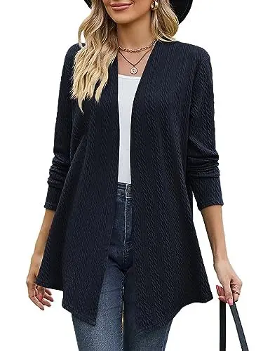 Produktbild: BAISHENGGT Wogende Weizen im Wind Damen Strickjacke Elegante Kable Drapieren Lange Ärmel Offene Vorne Lockere Cardigan Strickpullover Blau XXL